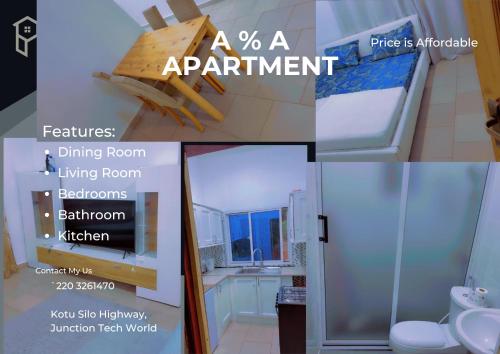 a collage of photos of a bathroom and a kitchen at A & A Apartments in Serekunda