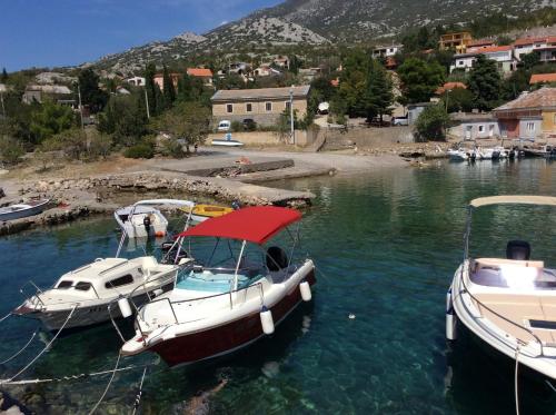 two boats are docked in a body of water at Holiday Home Cesarica in Karlobag