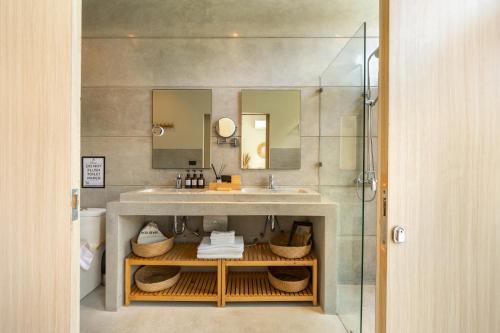 a bathroom with a sink and a shower at VILLA LOUMA - 4 Bedrooms with Private Pool in Koh Samui