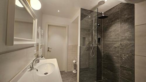 a bathroom with a sink and a shower at SCHWEIZER Hof in Tamsweg