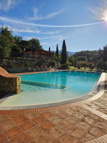 a large swimming pool with blue water at Villa Rigacci in Reggello