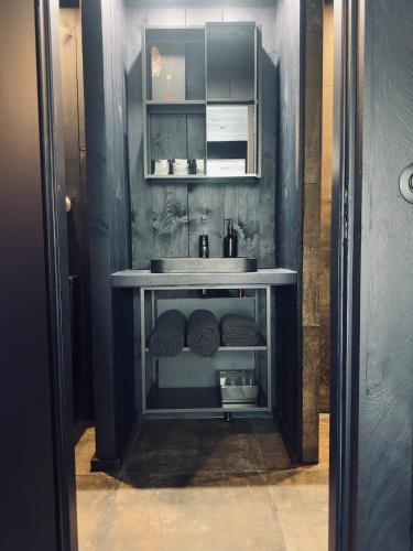a kitchen with a sink and a counter at Loft Cierp-Gaud in Cierp