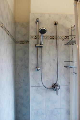a shower stall in a bathroom with a shower at Hotel Royal in Misano Adriatico
