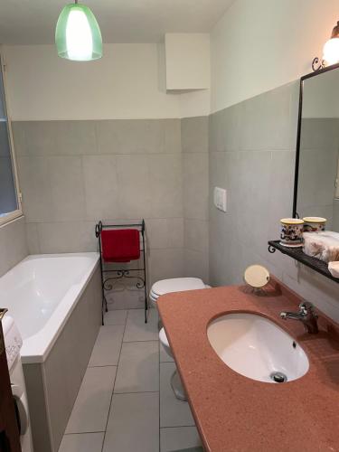 a bathroom with a sink and a tub and a toilet at Arcangelo SUITE in Assisi
