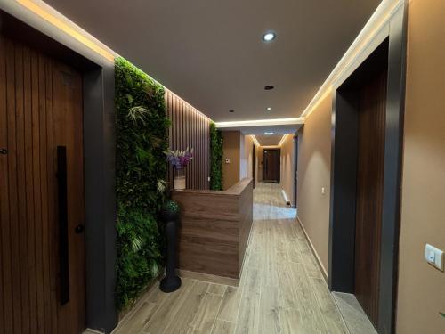 a hallway with a green wall in a building at City Garden II in Kolašin