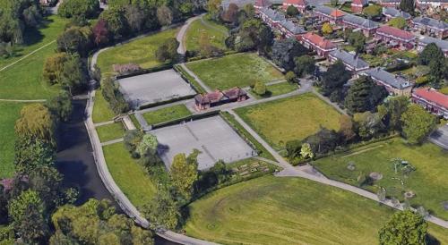 an aerial view of an estate with a farm at Flaxman Avenue - Lovely 4 bed home, 5 mins drive to York City Centre, Free superfast Wi-fi, Free on-street parking in York