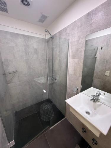 a bathroom with a shower and a sink at Aparts Magallanes in Pilar