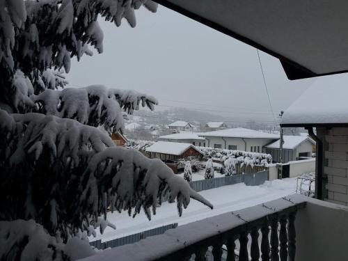 a house covered in snow with a roof at Stefy Home Holiday in Viişoara