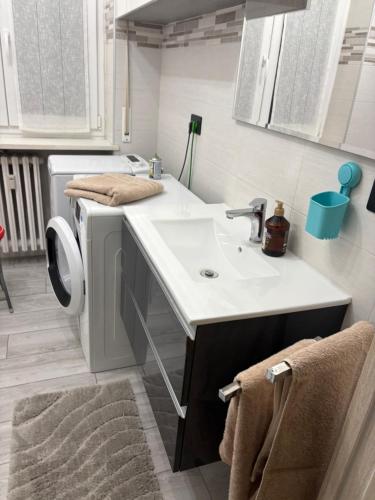 a kitchen with a sink and a washing machine at Sabry house in Novi Ligure