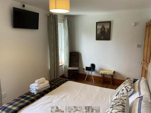 a bedroom with a bed and a flat screen tv at Room Stay 3 in Ballinhassig