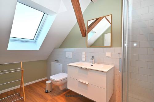 a bathroom with a sink and a toilet at Residenz R1 App 3 in Behrensdorf