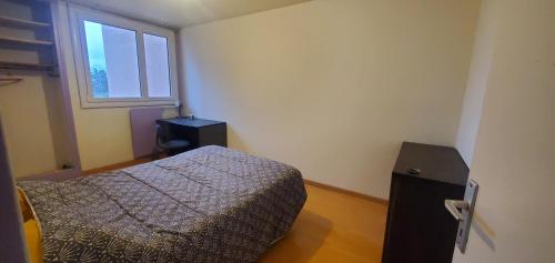 a small bedroom with a bed and a window at Colocation Du Grand Large in Décines-Charpieu