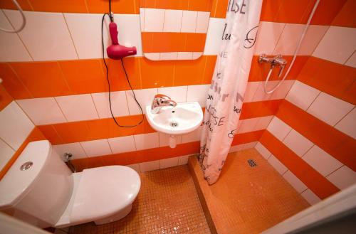 een badkamer met een toilet en een wastafel bij Mini Apartment on Rappoporta 7a-3 in Lviv