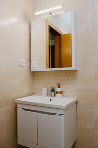 a bathroom with a white sink and a mirror at Bellavista Garden in Baošići