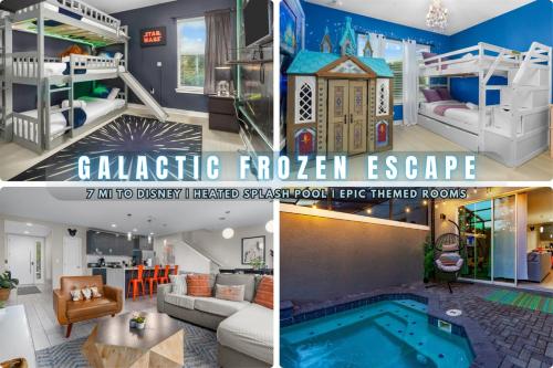 a collage of photos of a living room and a kids room with a house at Kid-Approved Stay Pool, Parks & Themed Rooms! in Kissimmee