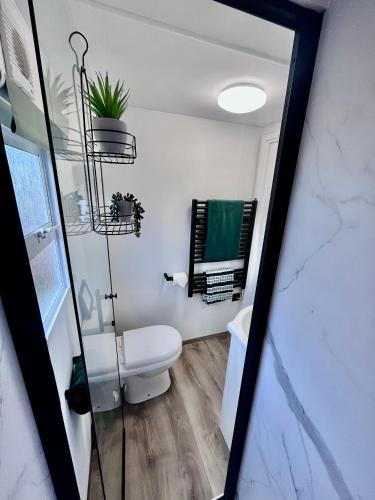 a white bathroom with a toilet and a window at Soluthera in Par
