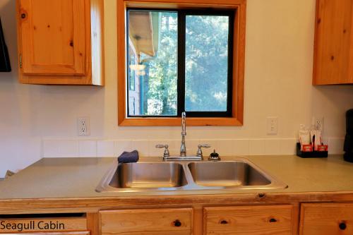 a kitchen with a sink and a window at Park Motel and Cabins in Florence
