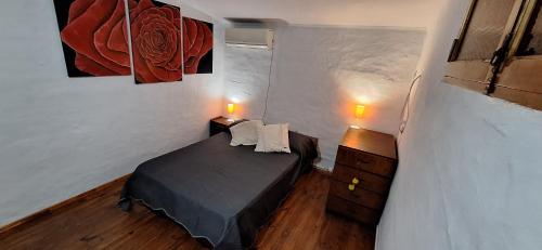 a small room with a bed and two night stands at Paseo Dean Funes Dúplex in San Rafael
