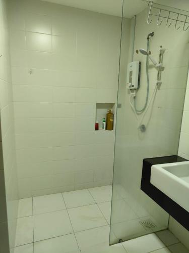a bathroom with a shower and a sink at Trefoil Studio Unit Near Setia City Mall 1-5 Pax in Shah Alam