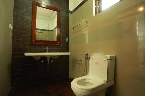 a bathroom with a toilet and a sink and a mirror at River Breeze Villa Bentota in Bentota