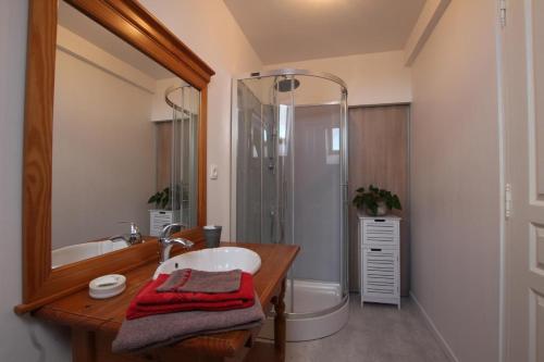 イシニー・シュル・メールにあるFerme du Rupalleyのバスルーム(洗面台、トイレ、鏡付)