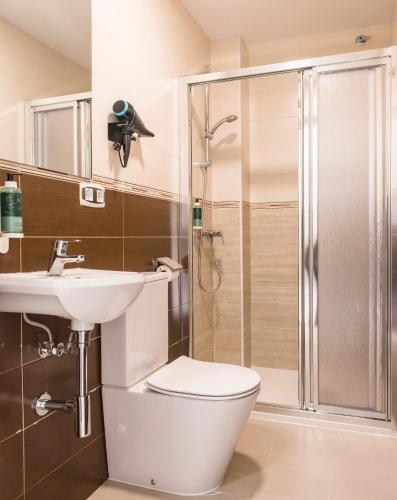 a bathroom with a toilet and a shower at Pensión Casa Rego Sarria in Sarria