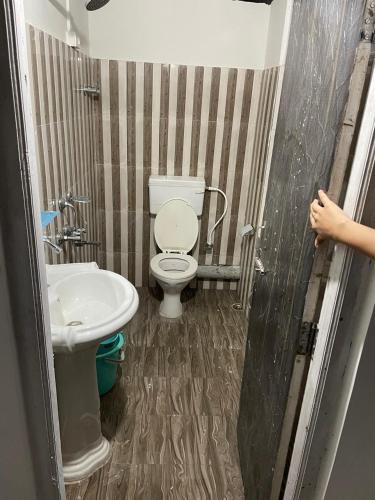 a bathroom with a toilet and a sink at Bagaicha Farms in Tādong