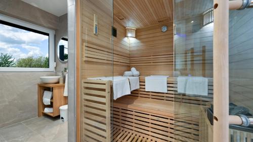 a bathroom with a sauna with a shower and a sink at Villa Lady Berga by Villas Guide in Ludbreg