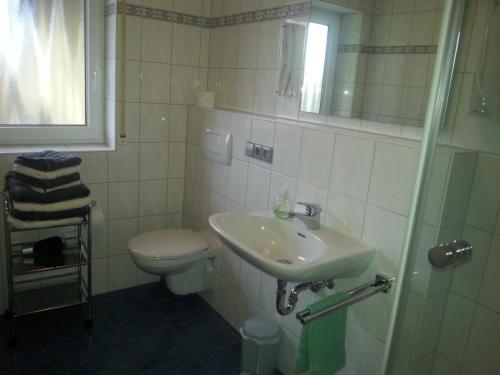 a bathroom with a sink and a toilet at Ferienhof Arold Wohnung mit 2 Schlafzimmern in Creglingen
