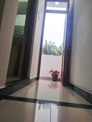 an open door to a room with a potted plant at Banana Leaf Villa in Nikawatawana