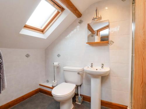 a bathroom with a toilet and a sink at Boundcliffe Farm in Allerston