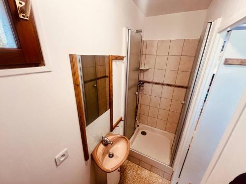 a bathroom with a toilet and a sink and a shower at Le Petit Ousson Studio avec Jardin in Briare