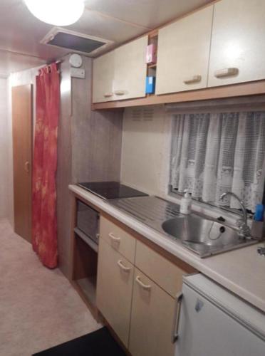a small kitchen with a sink and a refrigerator at L'ancyze in Le Torp-Mesnil