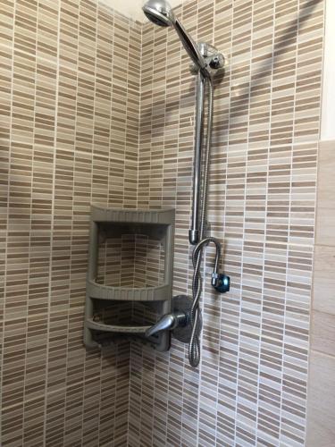 a shower in a bathroom with a shower head at La Casa di Siria in Bomarzo