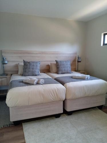 two beds sitting next to each other in a bedroom at De Guest Suites in Eversdal