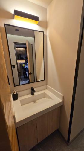 a bathroom with a white sink and a mirror at STREET MALL Luna N6-3 in Puebla