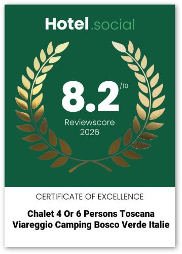 a certificate of excellence with a laurel wreath at Chalet 4 or 6 persons Toscana Viareggio Camping Bosco Verde Italië in Torre del Lago Puccini
