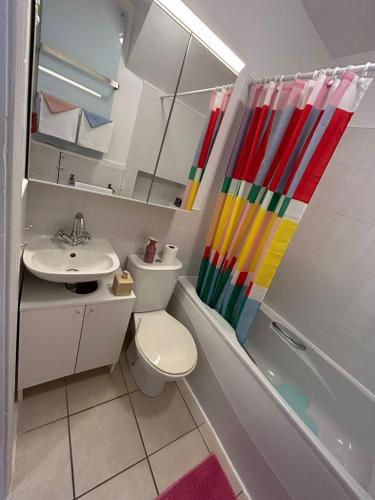 a bathroom with a sink and a toilet and a shower at Europe's last sunset in Waterville