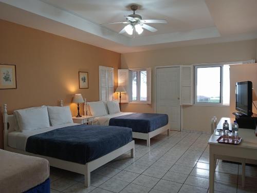 a hotel room with two beds and a television at Honduyate in Las Marías