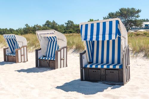 two chairs sitting in the sand on the beach at Ferienhotel Alter Bahnhof garni in Prerow