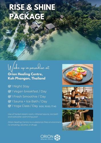 a flyer for a vacation at a resort at Orion Healing Centre in Srithanu