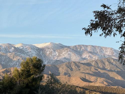 a view of a mountain range with trees in the foreground at Private Ranch Retreat in Banning