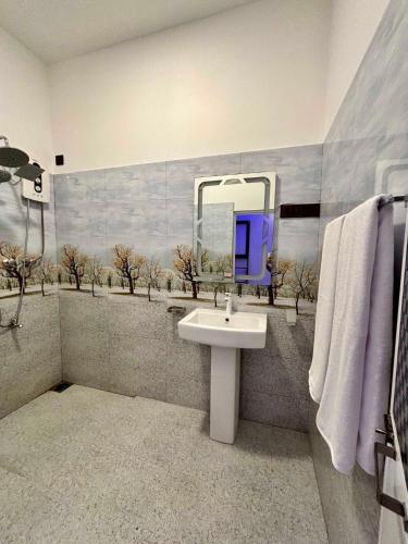 a bathroom with a sink and a mirror at Air Port Ama Villa - Transit Getaway in Katunayaka