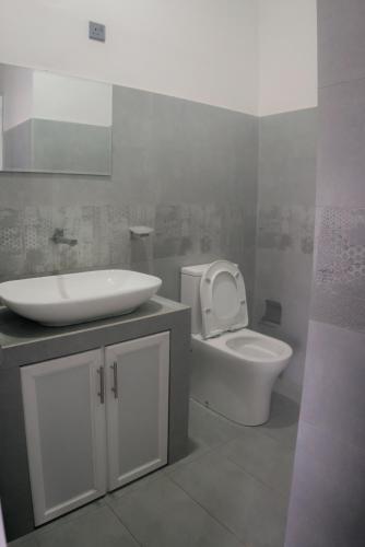 a bathroom with a white sink and a toilet at Bloom house homestay in Bandarawela
