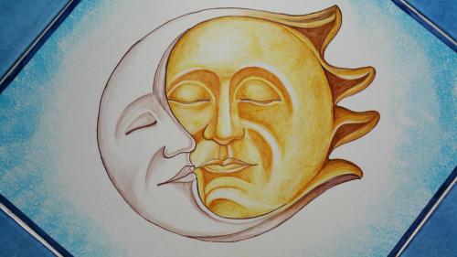 a drawing of a face of the moon at Palazzo Rocco Villa Sunshining in Love in Praiano