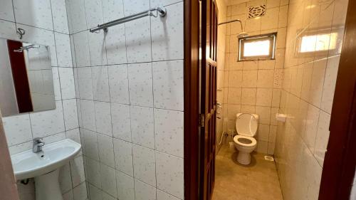 a bathroom with a toilet and a sink at Dolphin AIR B&B in Arusha