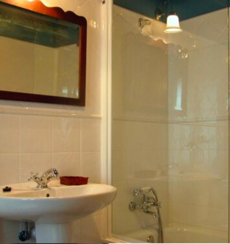 a bathroom with a sink and a shower at Casa rural Ballenea in Errazu