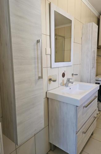 a bathroom with a sink and a mirror at Violeta guest house in Petrovaradin