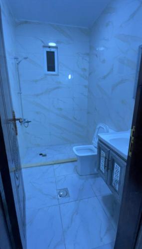 a white bathroom with a toilet and a sink at درة عبين الجناح الخاص in ‘Ibbīn