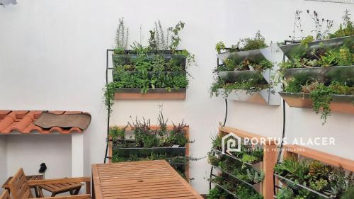 a wall with several plants in pots on it at Pura Vida Alentejo by Portus Alacer in Gavião